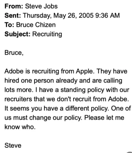 Steve Jobs's 2005 email to Adobe's CEO asking him to stop recruiting from Apple